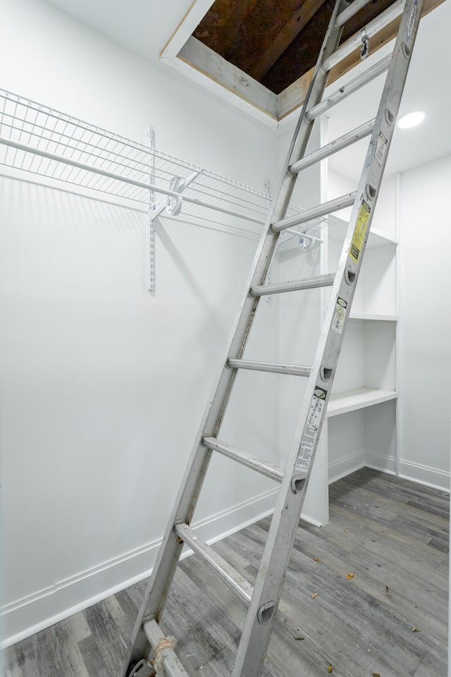 spacious closet with hardwood / wood-style flooring