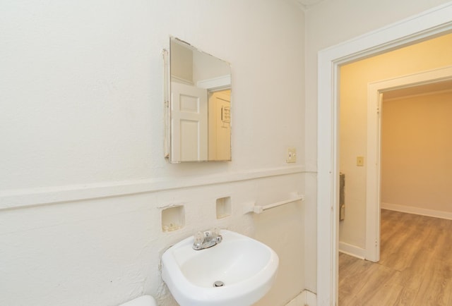 bathroom with wood-type flooring and sink