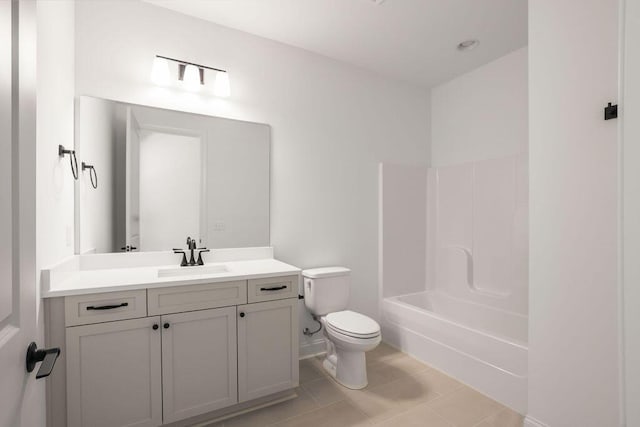 full bathroom featuring shower / bath combination, vanity, tile patterned flooring, and toilet