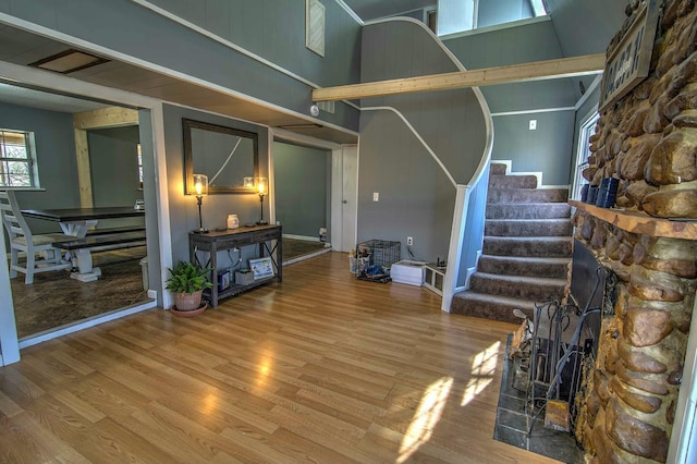 basement featuring hardwood / wood-style floors