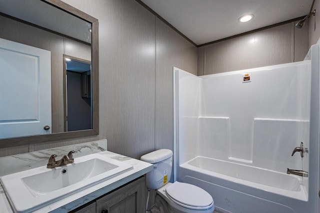 full bathroom with vanity, toilet, and shower / bathing tub combination