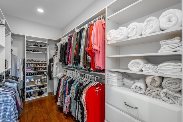 spacious closet featuring dark wood-type flooring