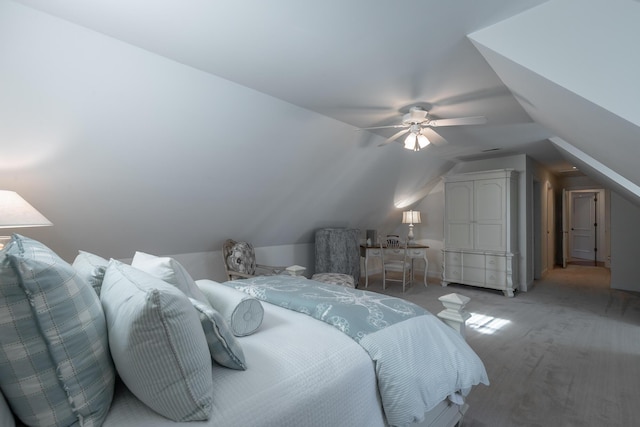 bedroom with vaulted ceiling and ceiling fan