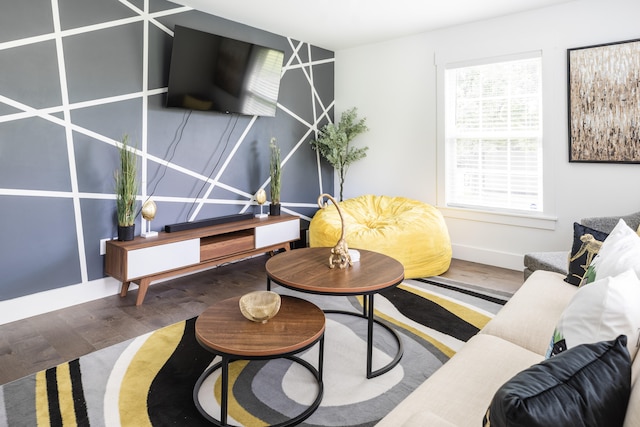 living room with hardwood / wood-style flooring