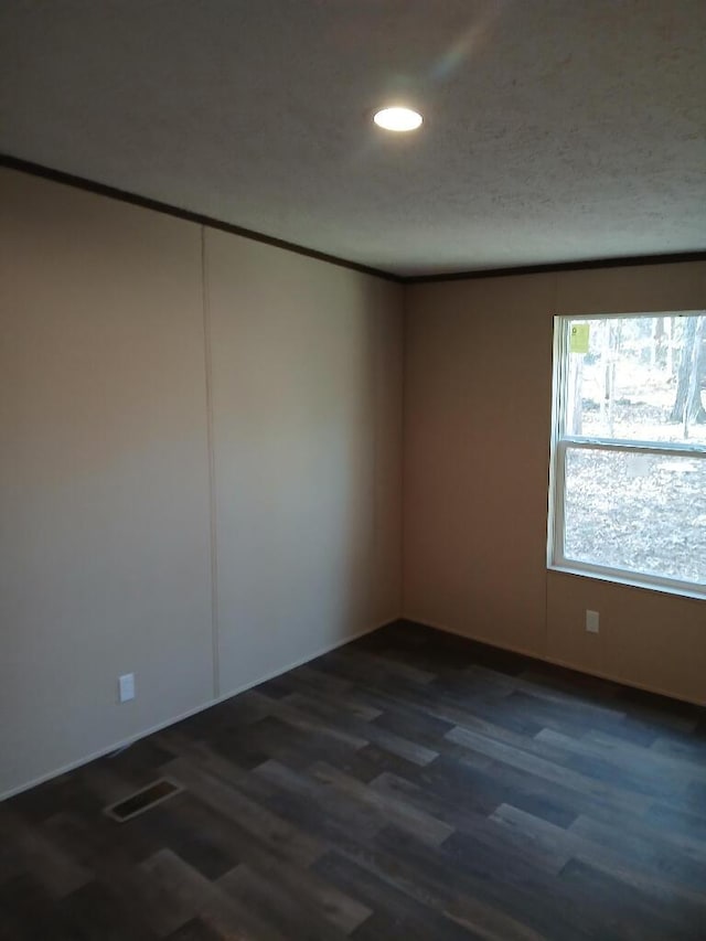 unfurnished room with dark wood-type flooring