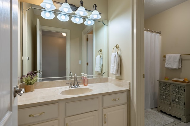 bathroom with vanity and a shower with curtain