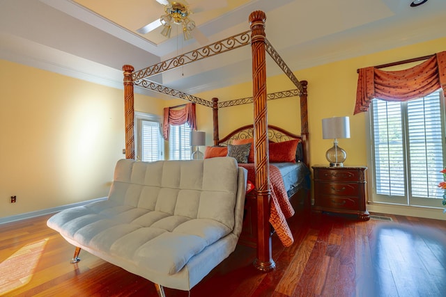 bedroom featuring wood-type flooring and ornamental molding