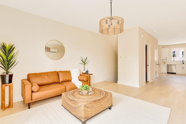 living room featuring light wood-type flooring