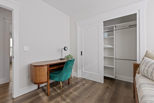 home office featuring dark hardwood / wood-style flooring