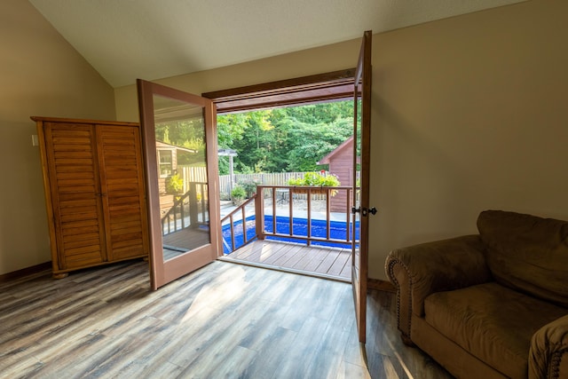 446 Jamestown Rd, Menlo, GA 30731 - doorway to outside with hardwood / wood-style flooring and lofted ceiling