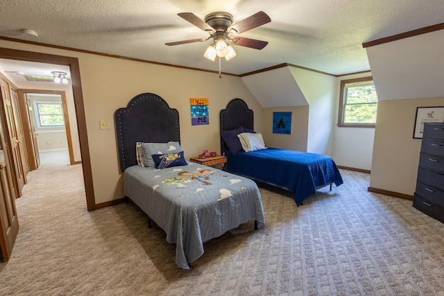 446 Jamestown Rd, Menlo, GA 30731 - bedroom with multiple windows, crown molding, carpet flooring, and a textured ceiling