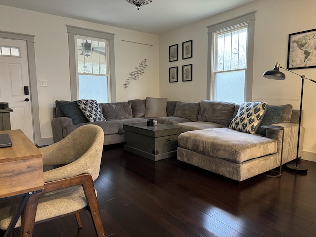 living room featuring dark hardwood / wood-style floors