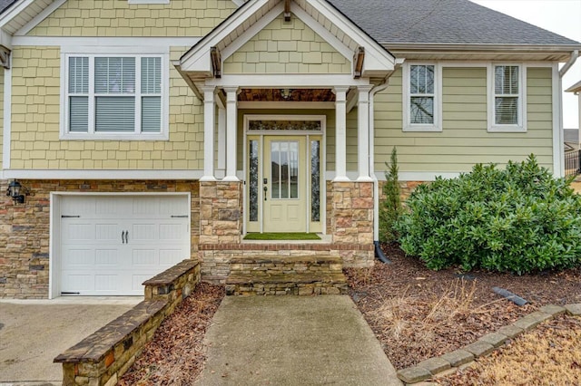 entrance to property featuring a garage