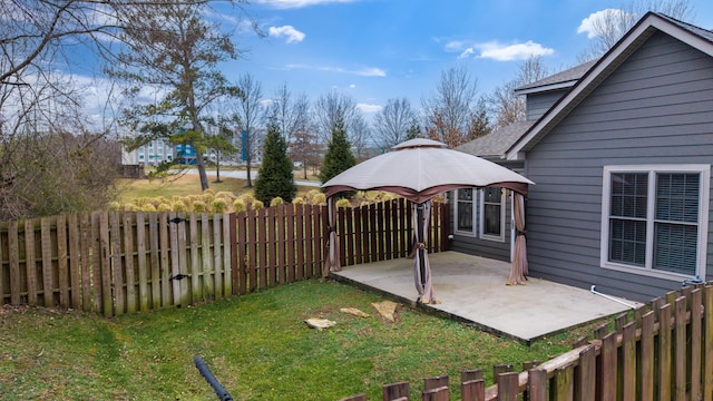 view of yard featuring a gazebo and a patio