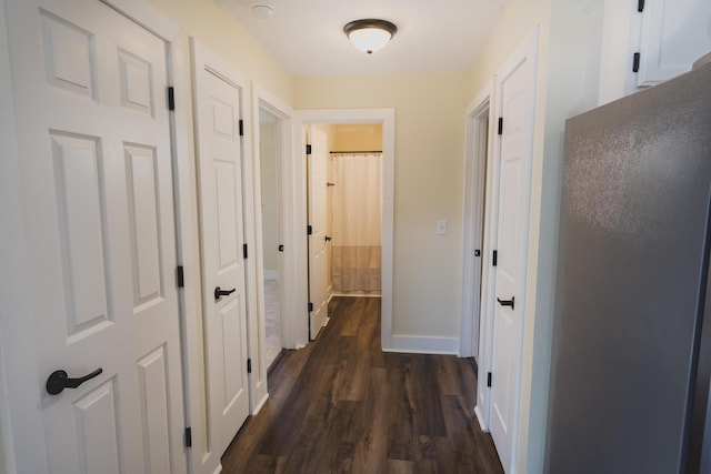 hallway featuring dark hardwood / wood-style flooring