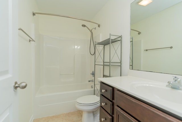 full bathroom featuring tile patterned flooring, vanity, tub / shower combination, and toilet