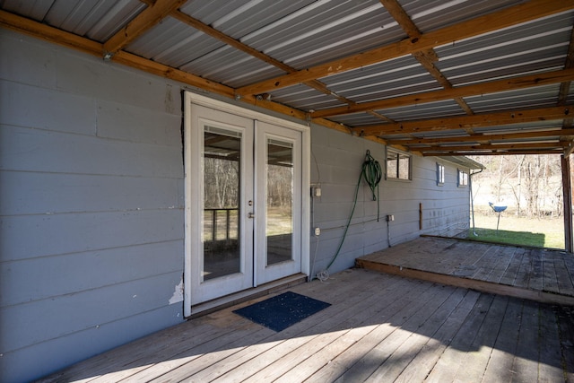 wooden terrace with french doors