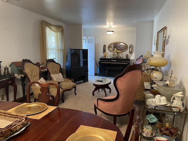 living area with light colored carpet