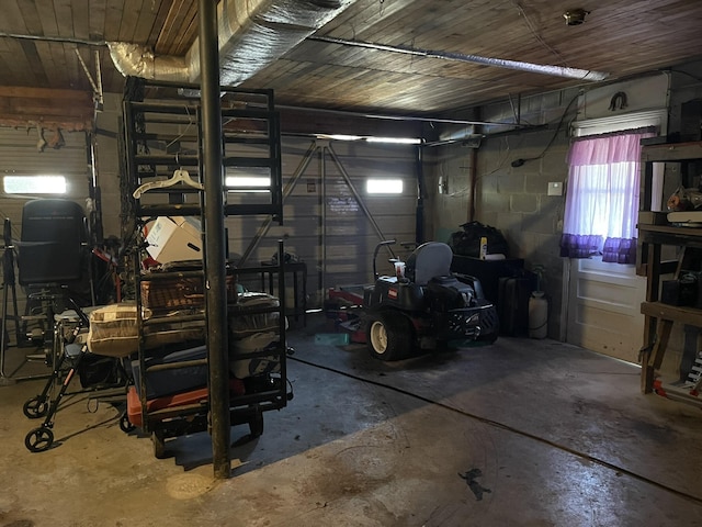 garage with wood ceiling