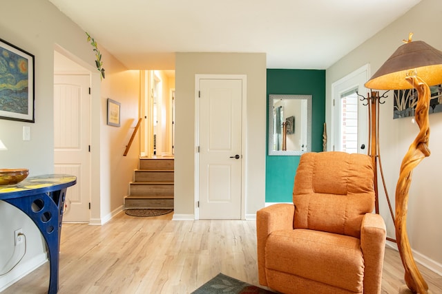 living area featuring light hardwood / wood-style flooring