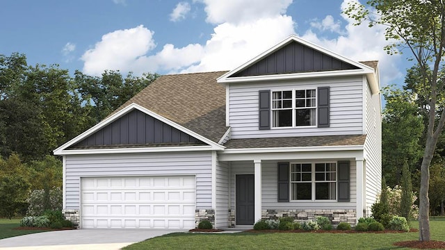 craftsman-style house with a garage and a front yard