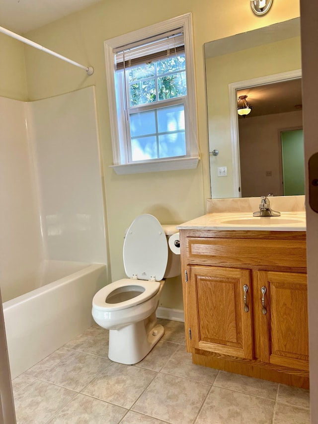 full bathroom with vanity, tile patterned flooring, toilet, and shower / bath combination