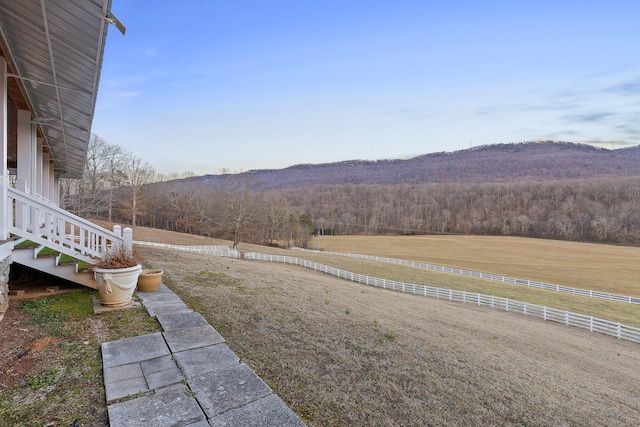 view of yard with a mountain view and a rural view