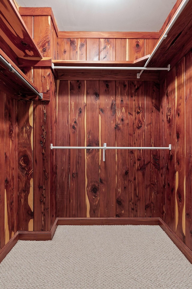 walk in closet with carpet