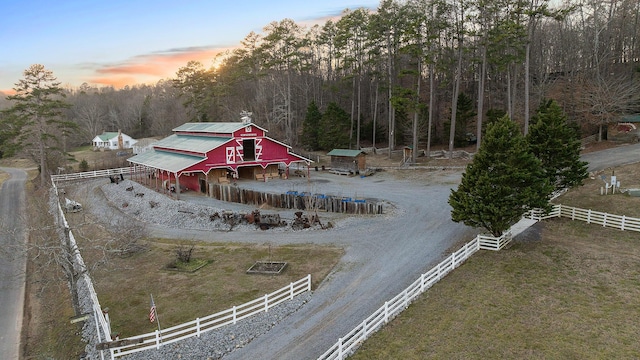 aerial view at dusk with a rural view