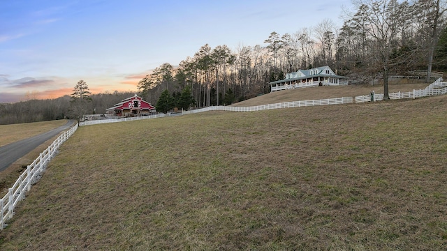 view of yard at dusk