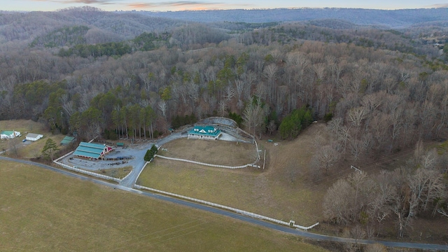 view of aerial view at dusk