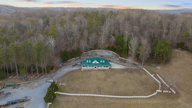 view of aerial view at dusk