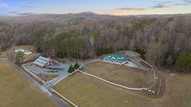 view of aerial view at dusk