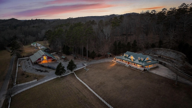 view of aerial view at dusk