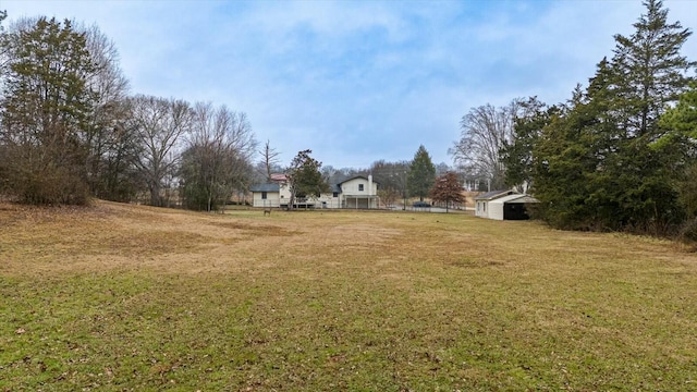 view of yard with a shed