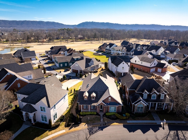 birds eye view of property featuring a residential view and a mountain view