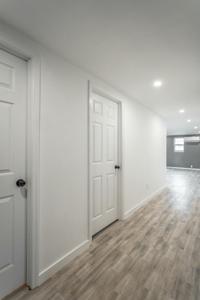 basement featuring light hardwood / wood-style floors