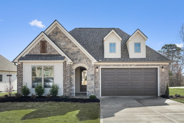 view of front of home featuring a garage and a front lawn