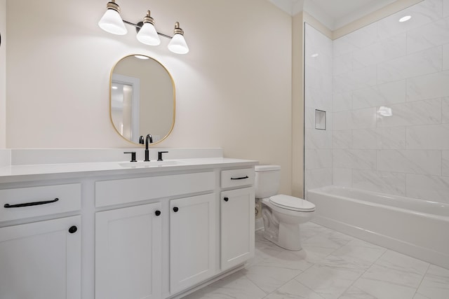 full bathroom with vanity, toilet, and tiled shower / bath combo