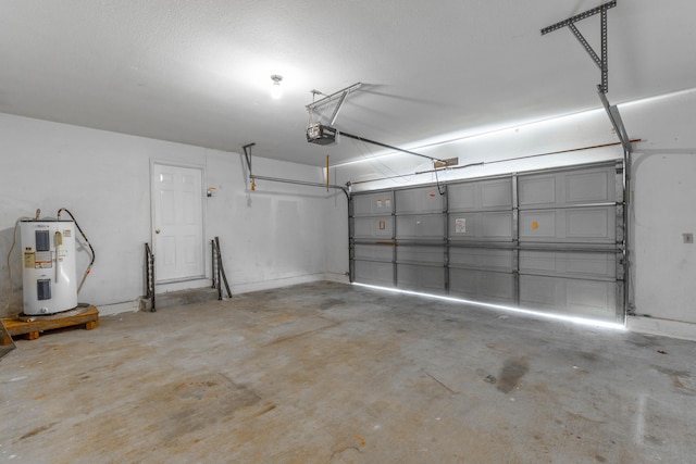 garage featuring a garage door opener and water heater