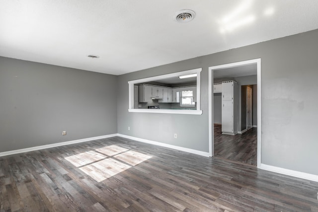 unfurnished living room with dark hardwood / wood-style floors