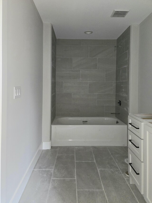9892 Trestle Cir Unit 50, Ooltewah, TN 37363 - bathroom with vanity, tub / shower combination, baseboards, tile patterned floors, and recessed lighting