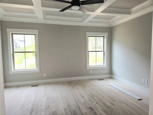 9892 Trestle Cir Unit 50, Ooltewah, TN 37363 - spare room featuring coffered ceiling, baseboards, wood finished floors, ceiling fan, and beam ceiling