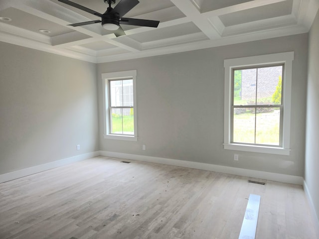 9892 Trestle Cir Unit 50, Ooltewah, TN 37363 - empty room featuring coffered ceiling, plenty of natural light, baseboards, wood finished floors, and beam ceiling