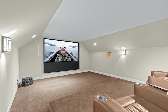 8625 Homecoming Dr, Chattanooga, TN 37421 - home theater featuring carpet, vaulted ceiling, and baseboards