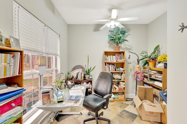 home office with ceiling fan