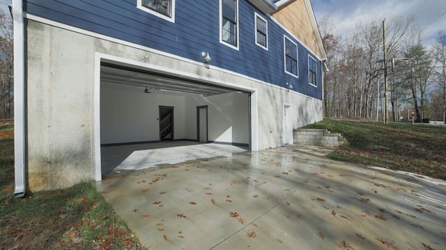 exterior space with a garage