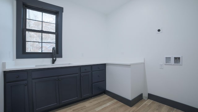 bathroom with hardwood / wood-style flooring and vanity