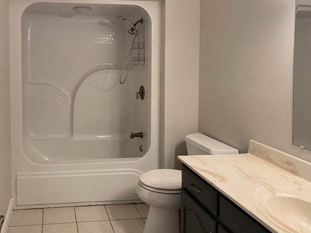 full bathroom featuring tile patterned flooring, vanity, shower / bathtub combination, and toilet