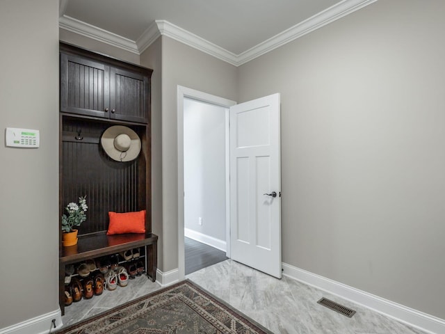 mudroom with crown molding